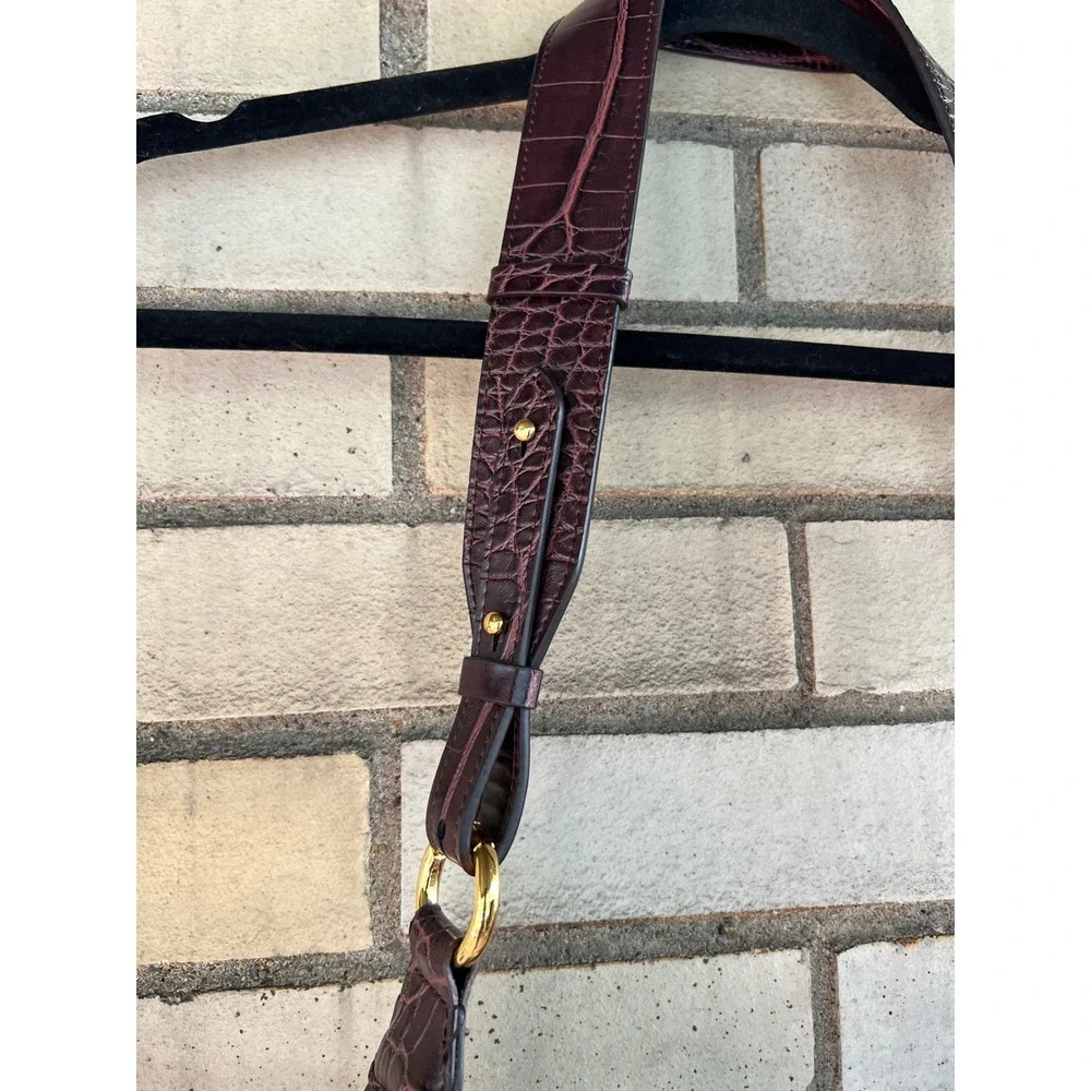 JW PEI Carly Saddle Bag Brown Croc Embossed Vegan Leather Shoulder Bag Purse
